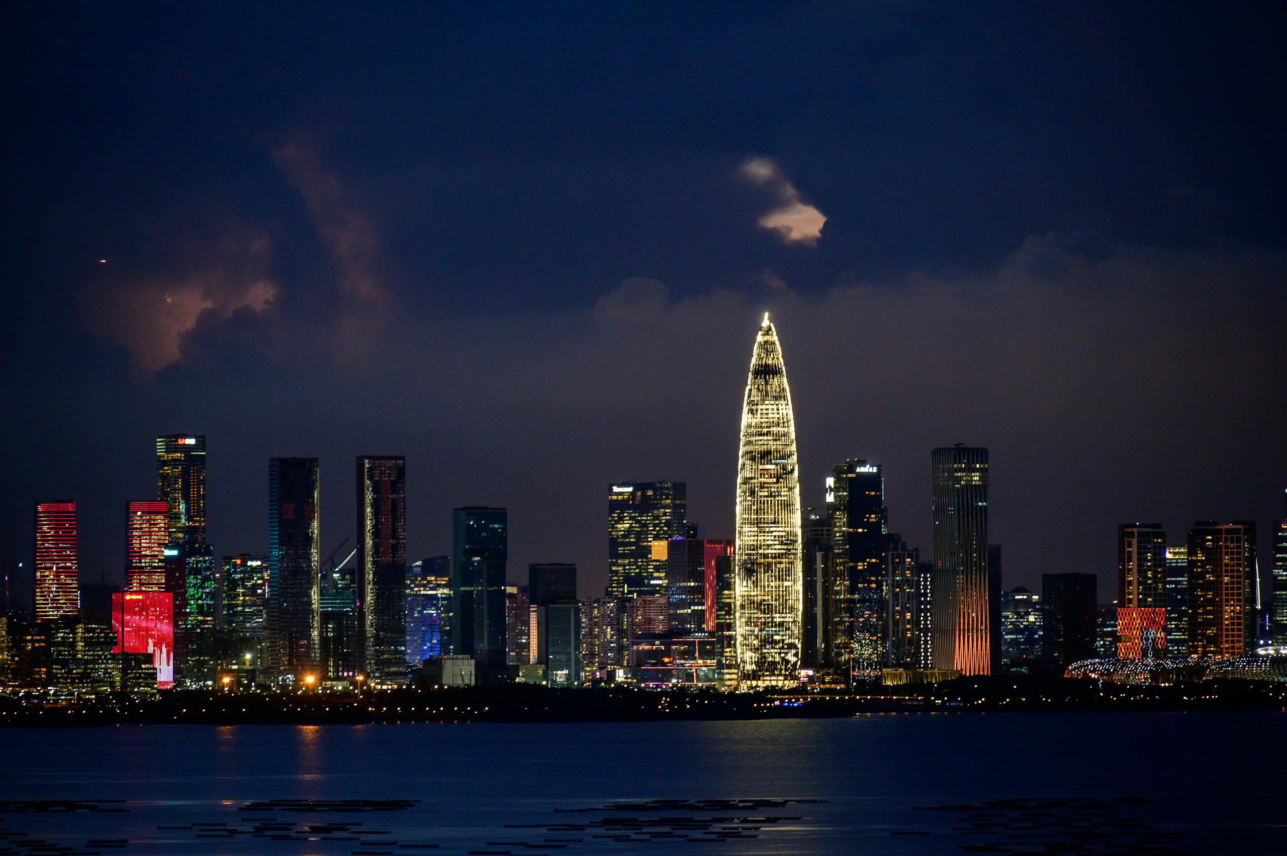 Breathtaking night cityscape of Shenzhen with illuminated skyscrapers