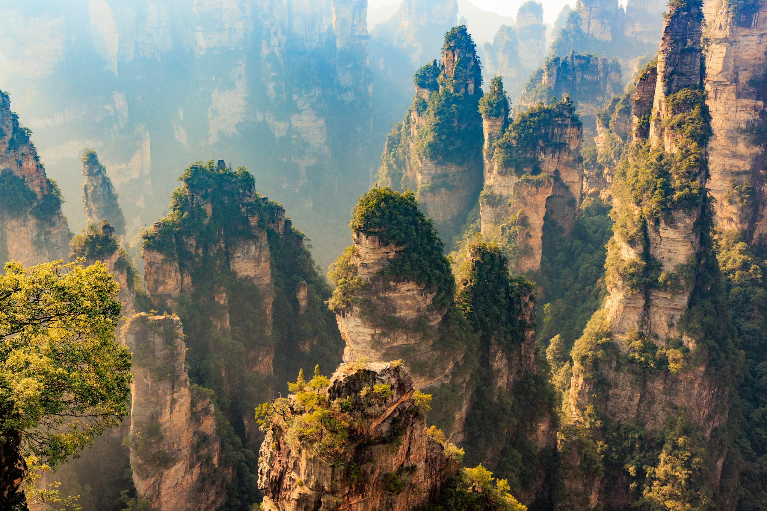 Striking sandstone pillars in Zhangjiajie National Forest Park