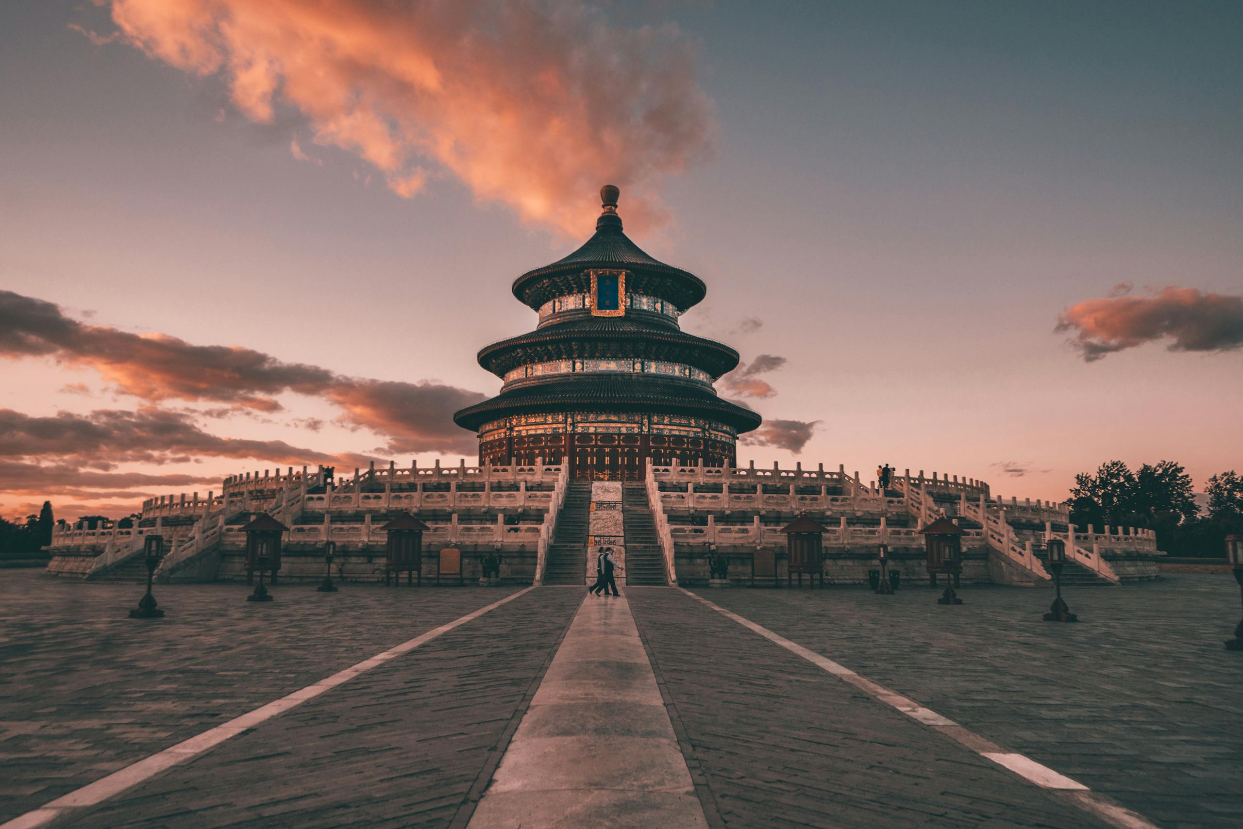 Stunning view of the Temple of Heaven in Beijing under a vibrant sunset