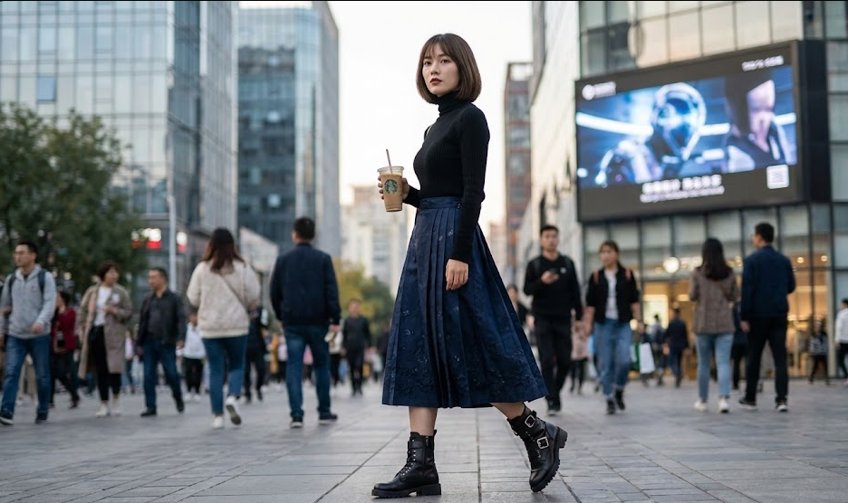  Styling a Mamianqun with combat boots and turtleneck in Beijing 2026.