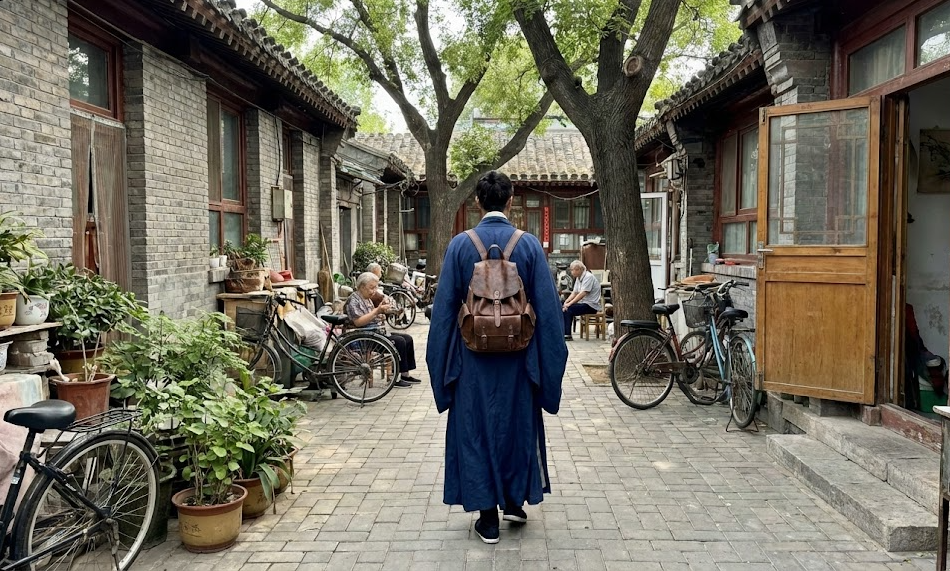 Foreigner wearing authentic Hanfu rental in China 2026.