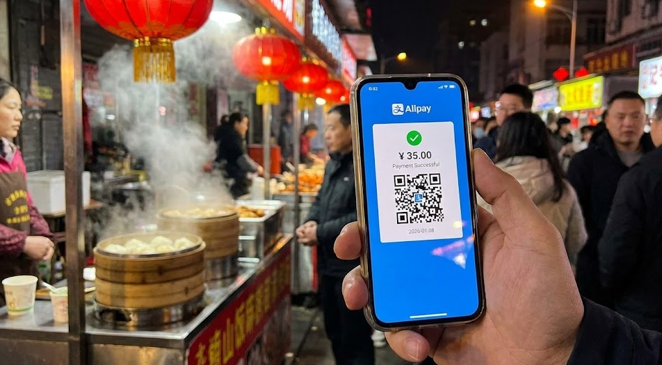 Alipay payment on smartphone in 2026 China.