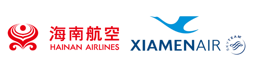 Logos of Hainan Airlines and XiamenAir side by side for China airline comparison.