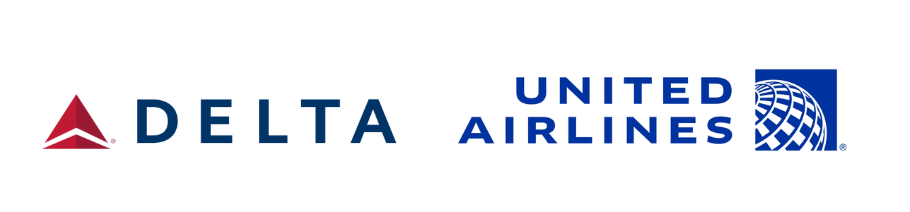 Logos of Delta Air Lines and United Airlines side by side for US-China flight comparison.