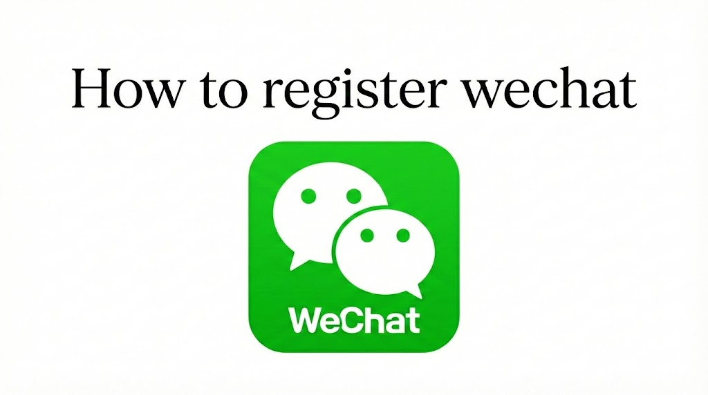 A simple instructional cover slide featuring the green WeChat logo and the centered heading "How to register wechat" on a clean white background.