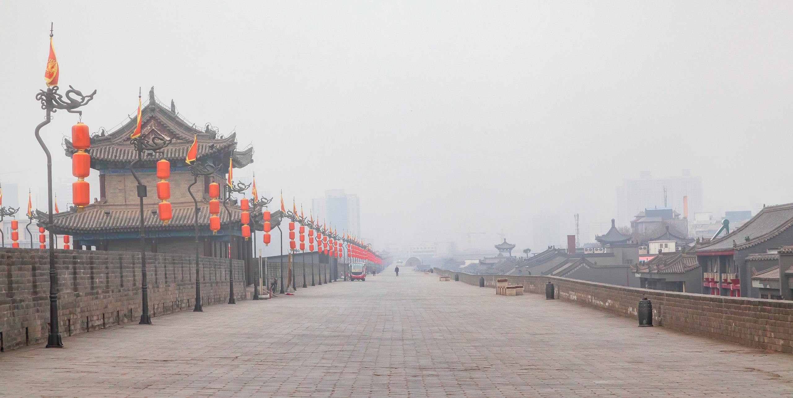 Xi'an Ancient City Wall with red lanterns