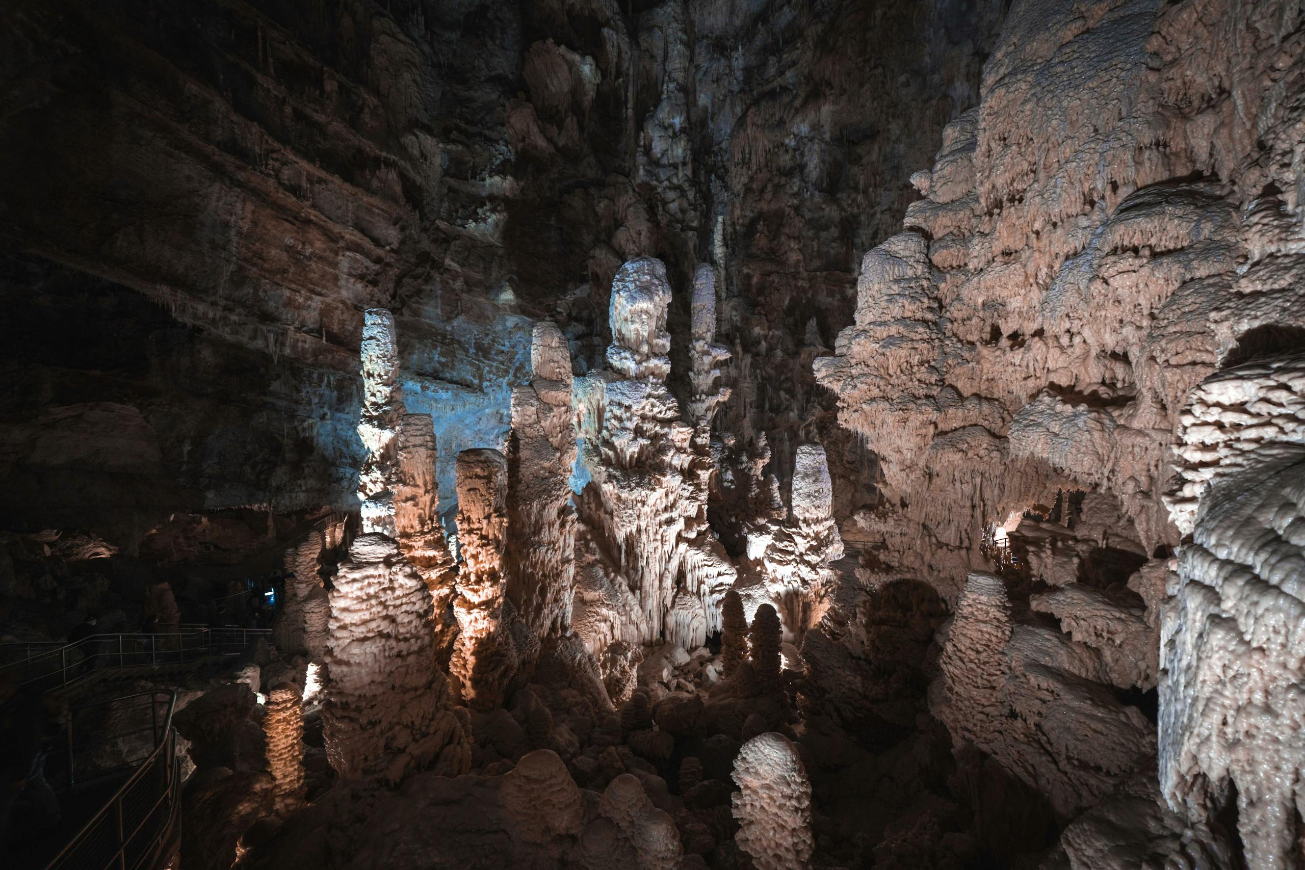 Reed Flute Cave illuminated formations