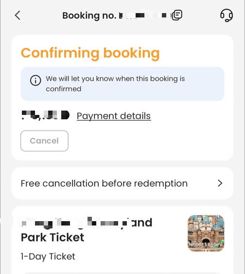Klook app My Bookings screen showing a confirmed China activity with instant confirmation status