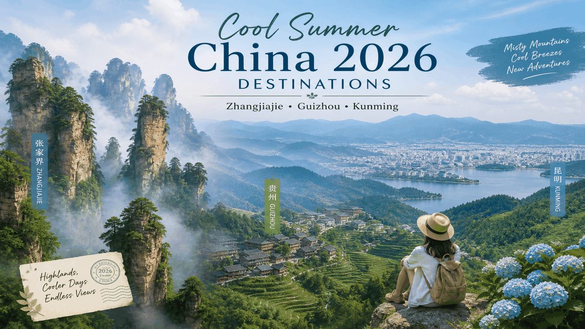 Cool summer escape destinations in China 2026: Zhangjiajie peaks Guizhou highlands Kunming plateau