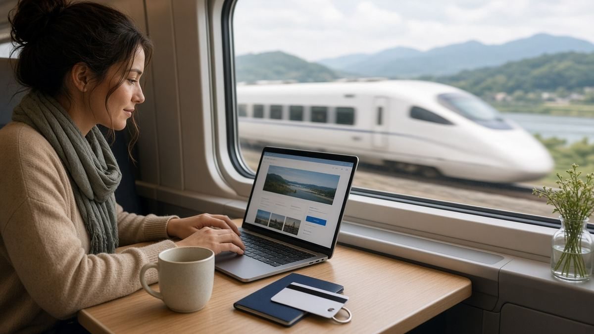 Traveler booking high-speed trains and hotels after China National Day
