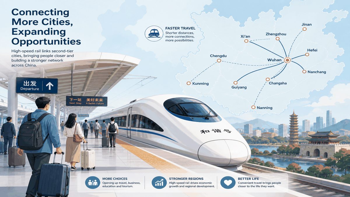 High-speed train connecting second-tier Chinese cities for foreign travelers in 2026