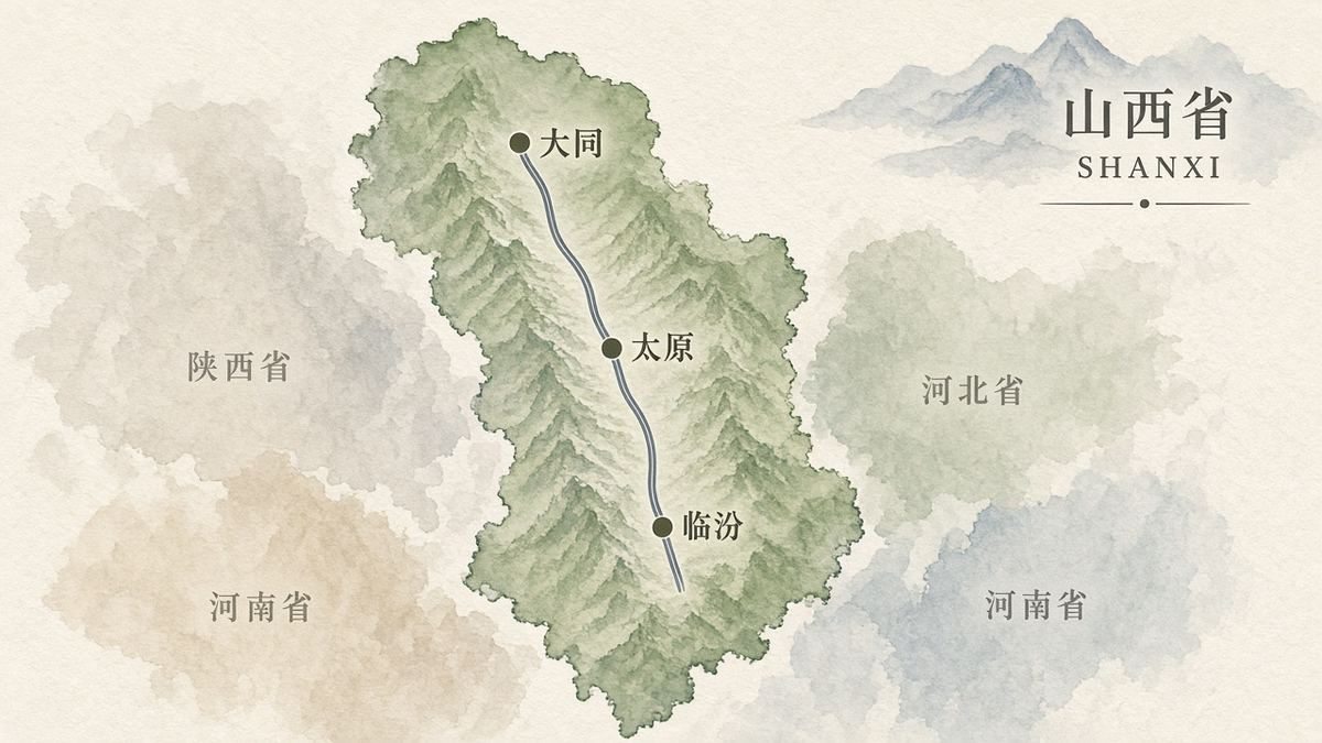 Editorial simplified rail map Datong Taiyuan Linfen Shanxi for Wukong tourism itinerary