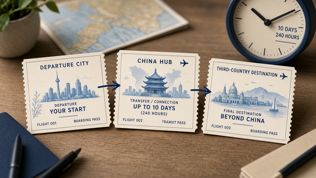 Boarding passes chained from origin through China to a third country with time-limit motif