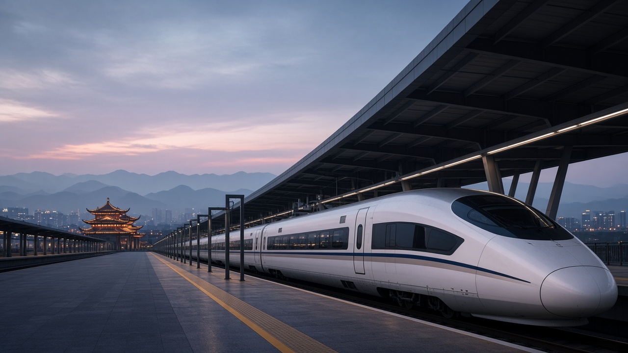 Illustration: high-speed train at a Chinese station