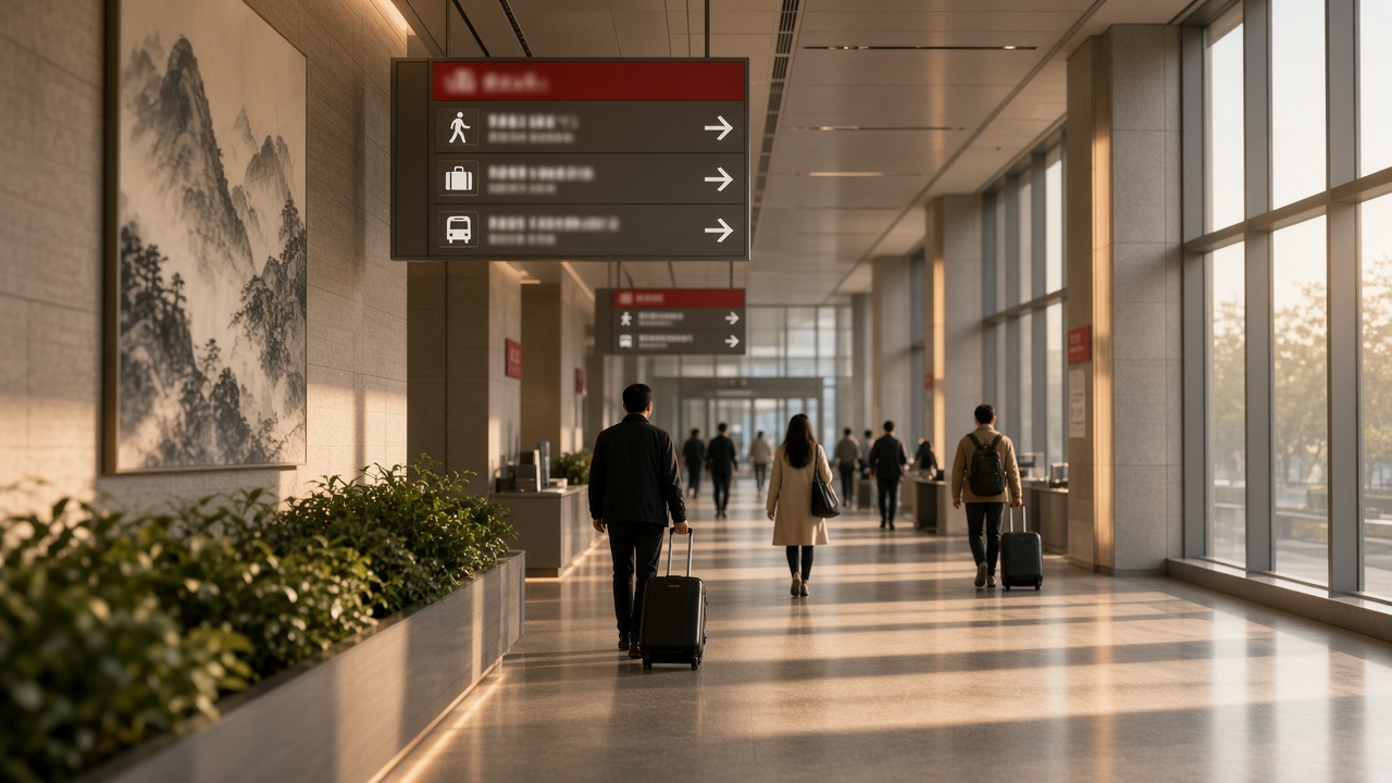 Illustration: China airport arrivals corridor
