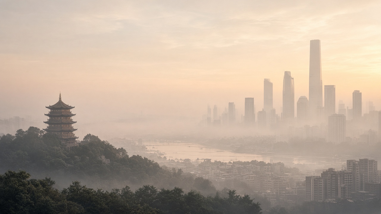 Illustration: soft misty China city skyline