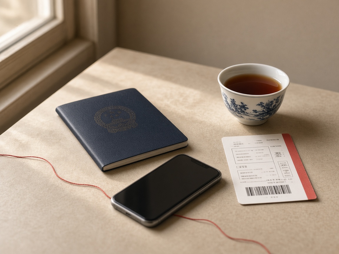 Illustration: tea cup and phone for China trip prep